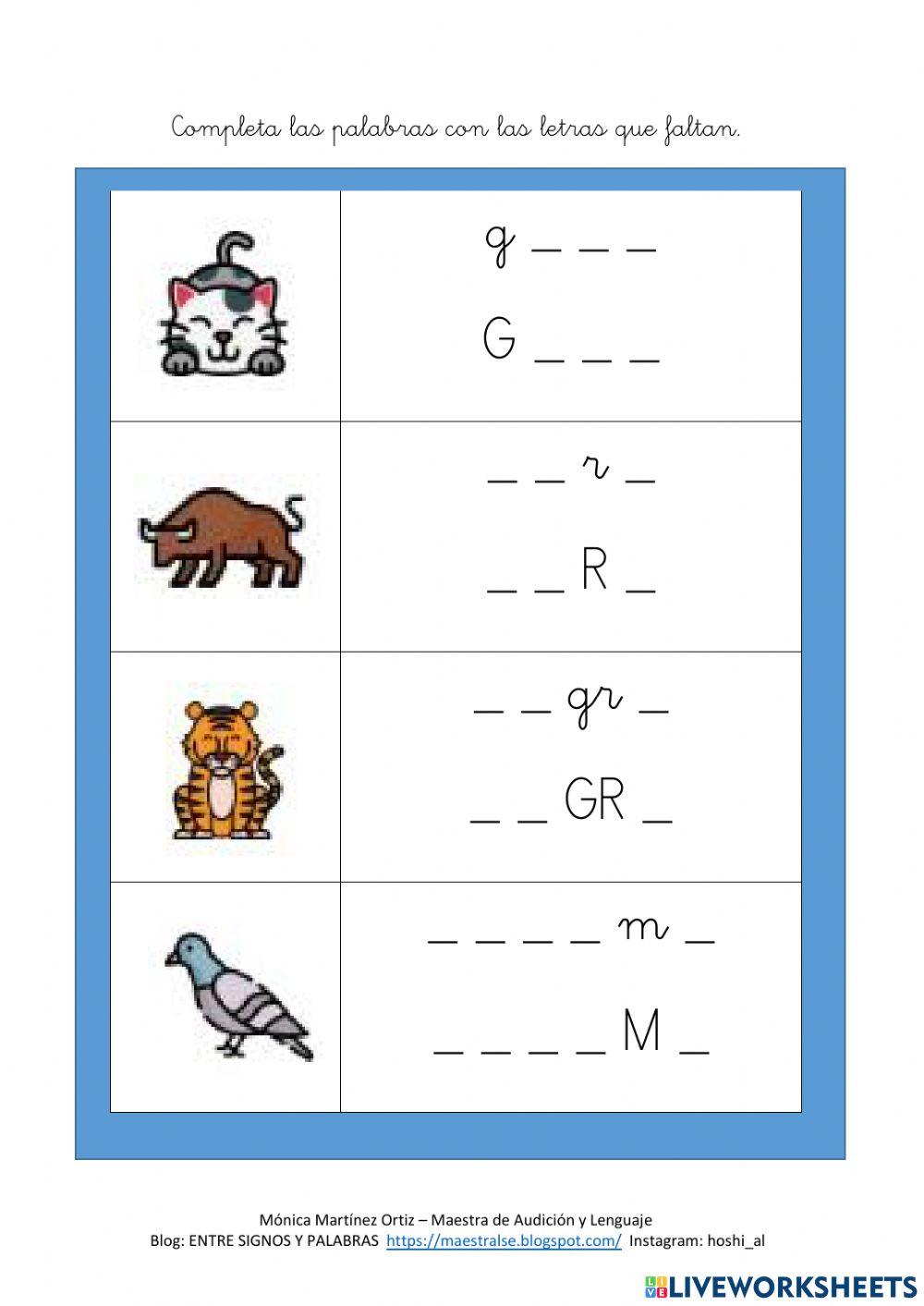Completa la palabra - Animales