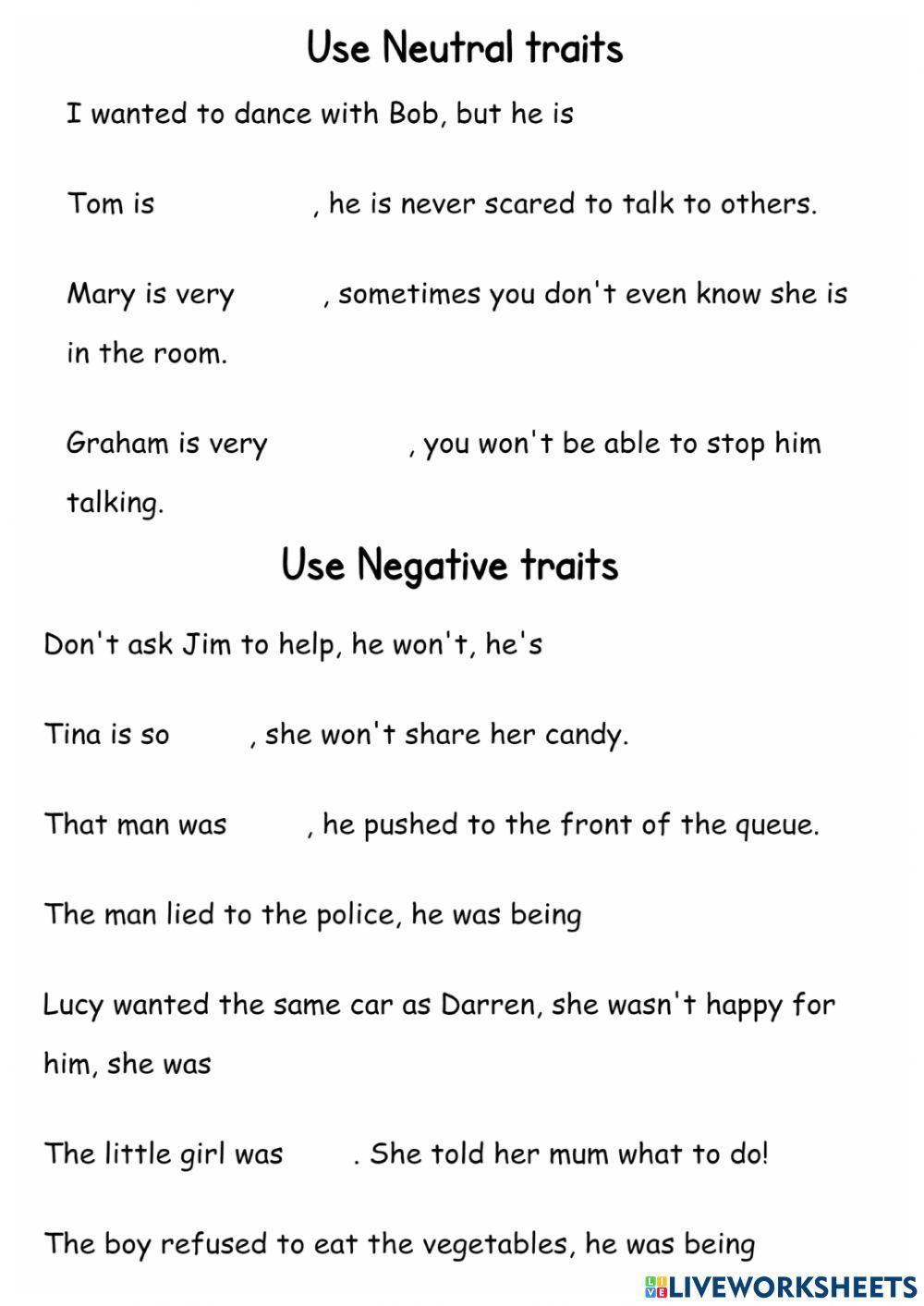 Describing Character - Personality