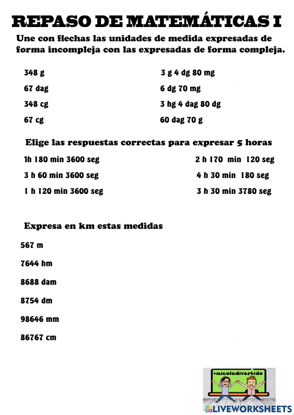 Repaso matemáticas 5º Medidas