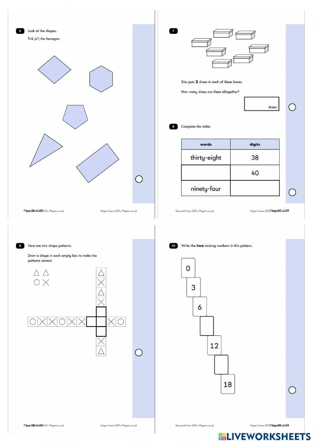 Ks1 sats 2016 sample mathematics paper 2 liveworksheets