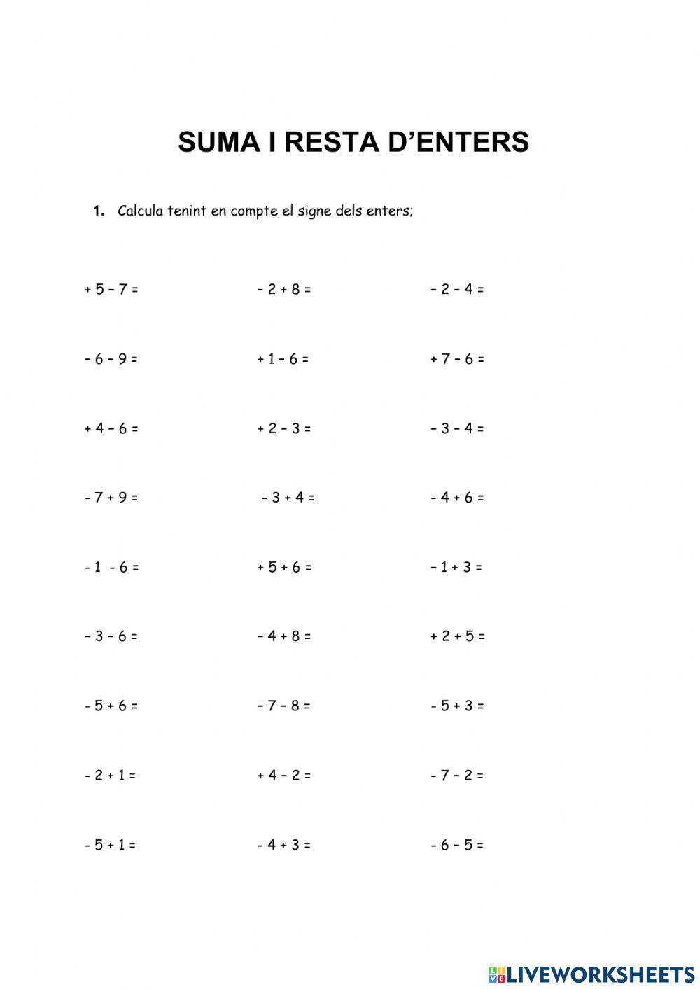 Suma i resta de nombres enters