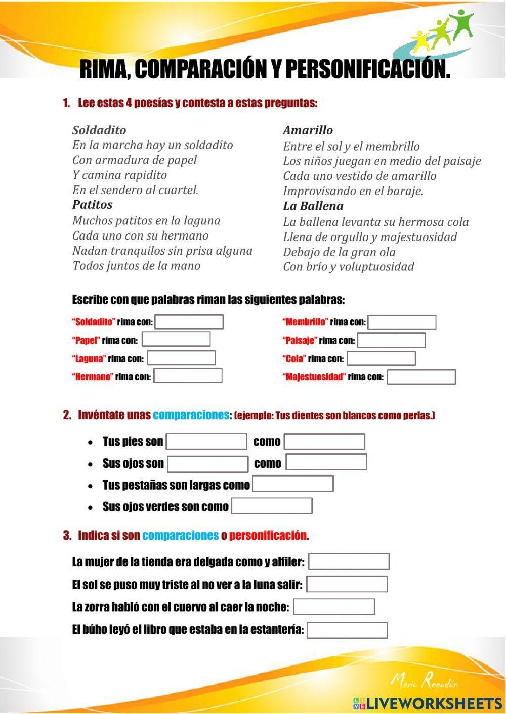 Rima, comparación y personificación