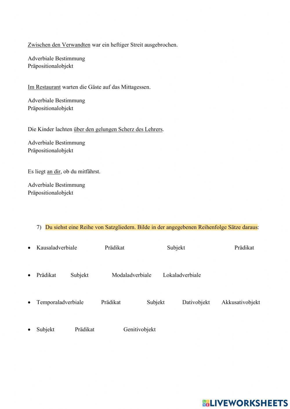 Satzglieder mit Gitterrätsel