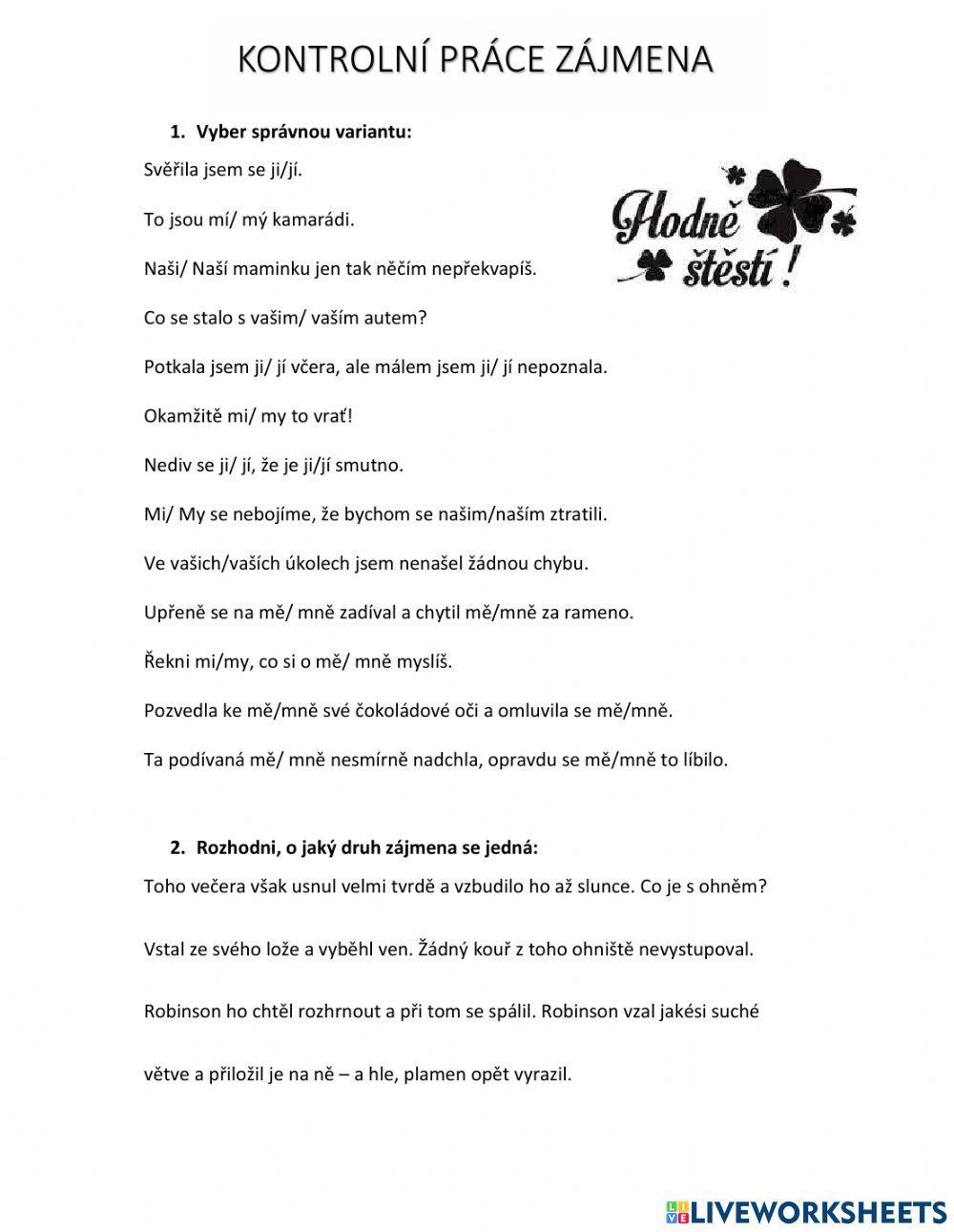 Kontrolka - zájmena