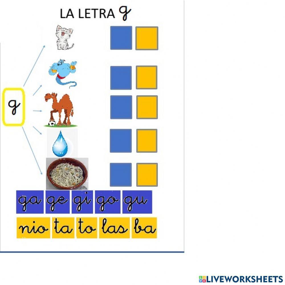 La G, imágenes y sílabas. Inicio lectura.