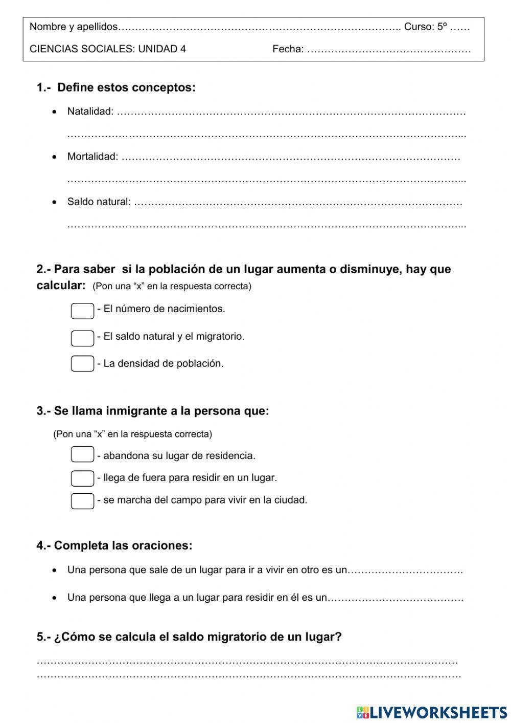 Control 5º curso CCSS 2º trimestre