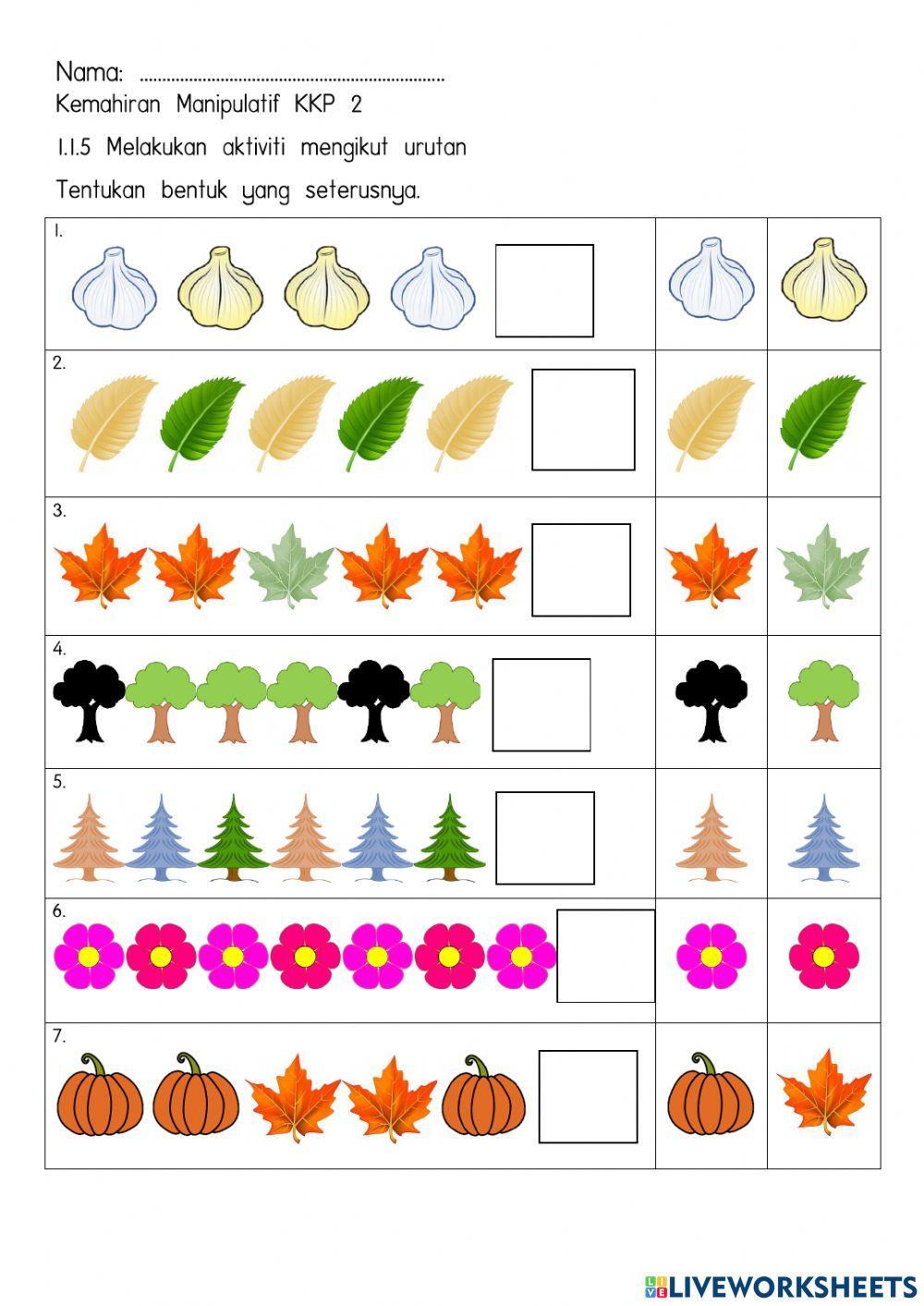 Kemahiran Manipulatif: 1.1.5 Melakukan aktiviti mengikut urutan