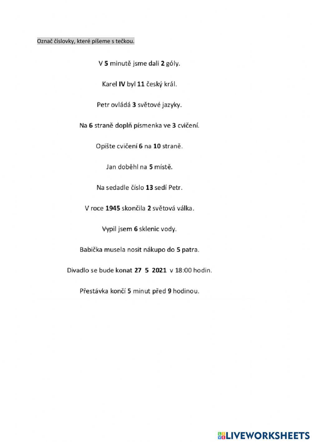 Řadové číslovky-  psaní teček