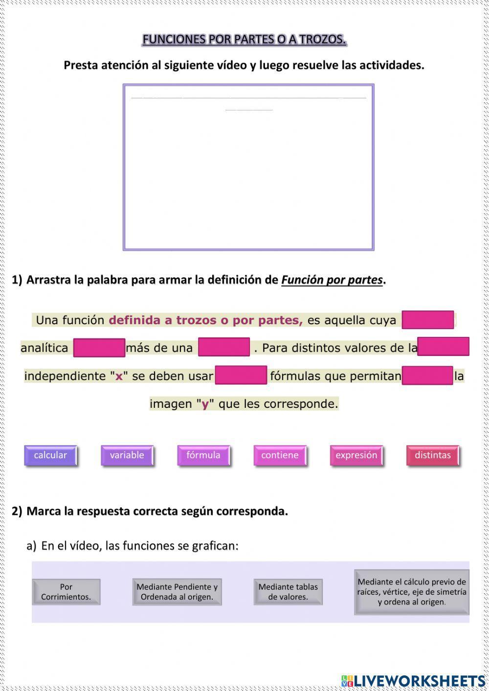 Función por partes o a trozos. Función por partes o a trozos.