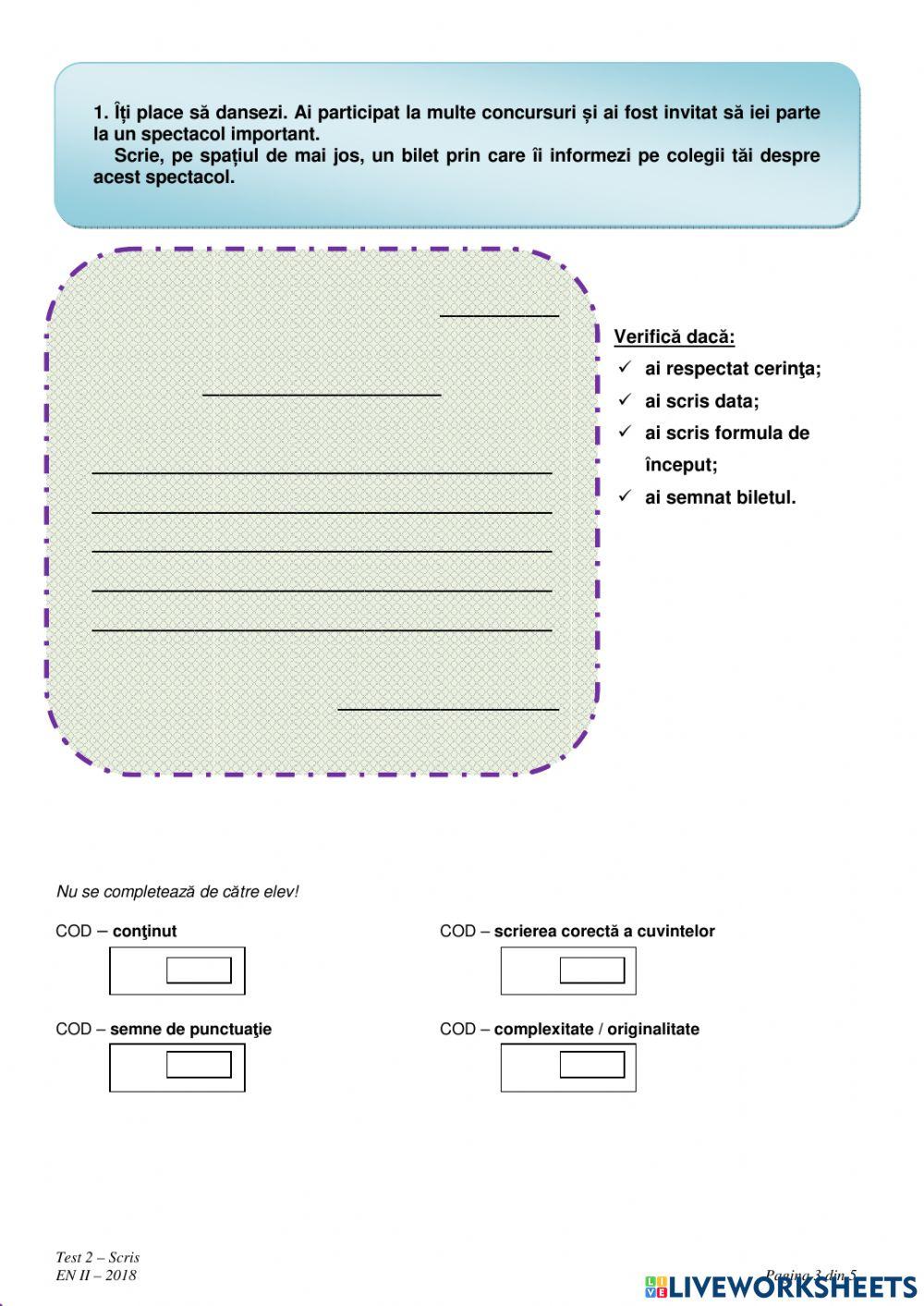 EN scris antrenament