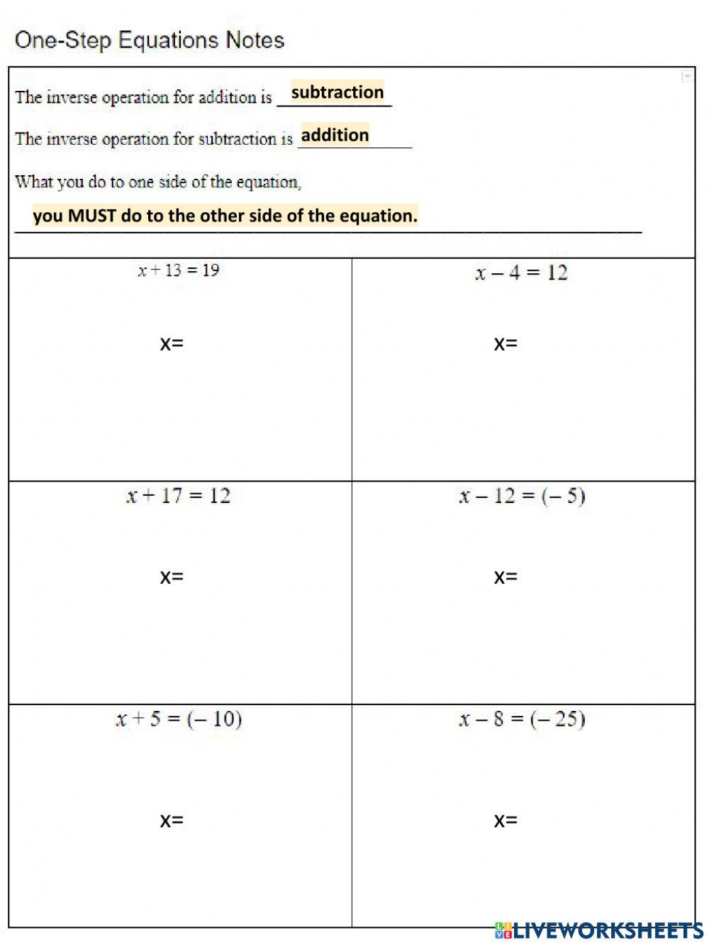 One-Step Equations