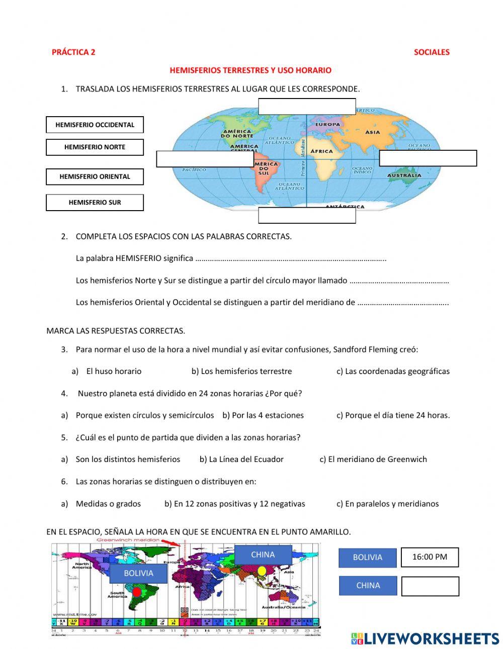 Hemisferios terrestres y el huso horario