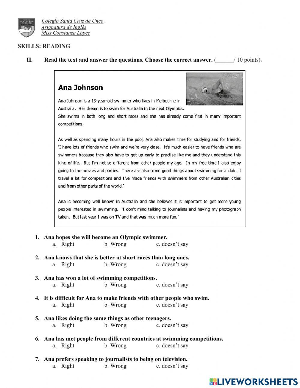 Freshman year-online diagnostic test