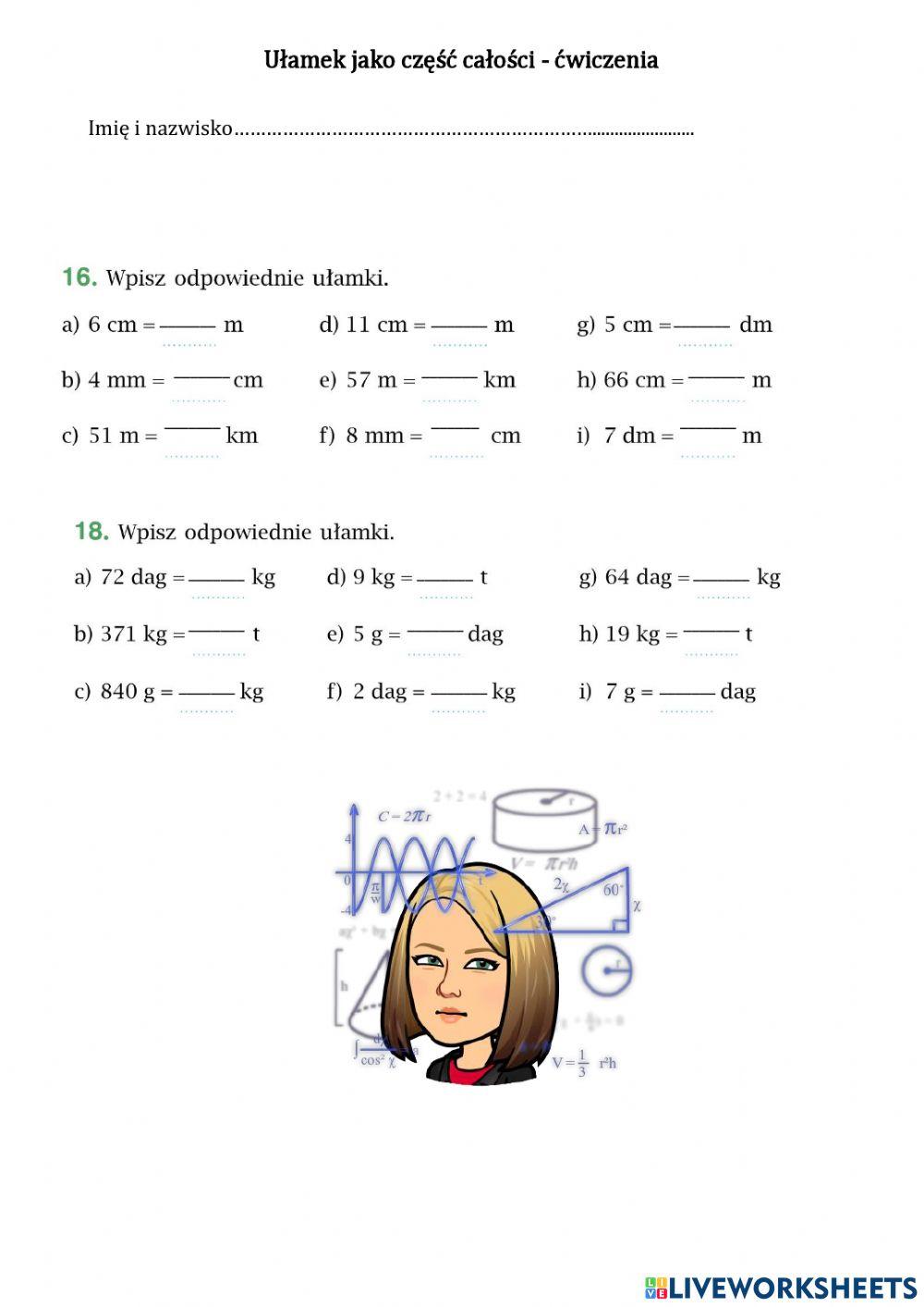 Ułamek jako część całości - ćwiczenia
