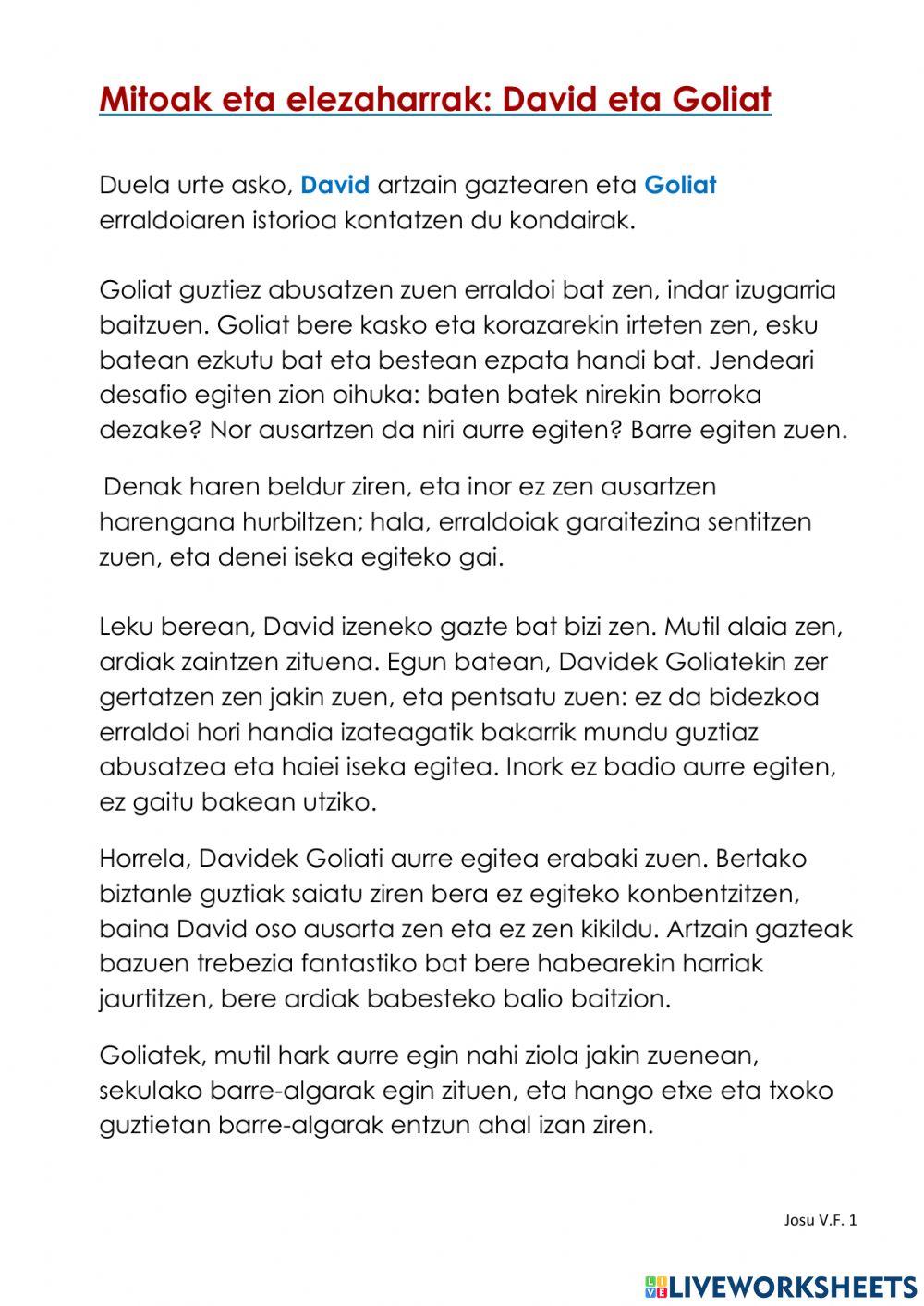 DAVID eta GOLIAT. Testua. DAVID eta GOLIAT. Testua.