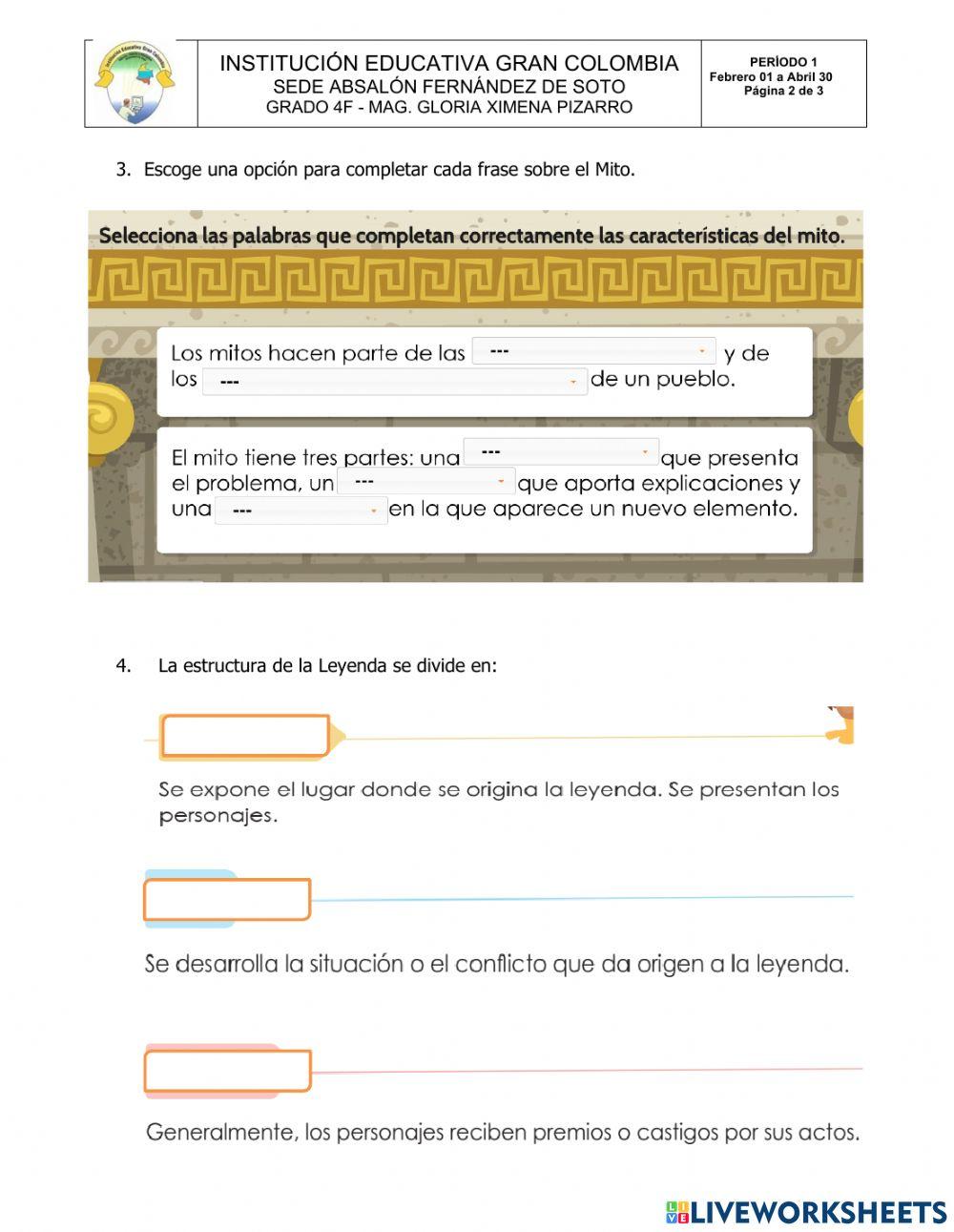 LENGUA CASTELLANA GRADO 4F PRUEBA 1