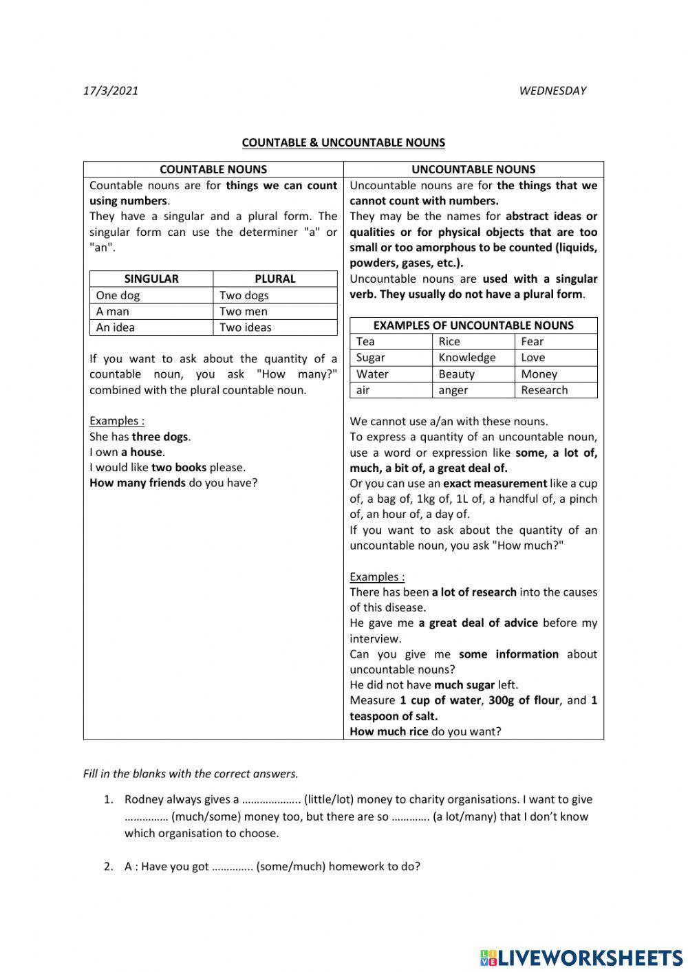 Form 4 - Countable - Uncountable Nouns