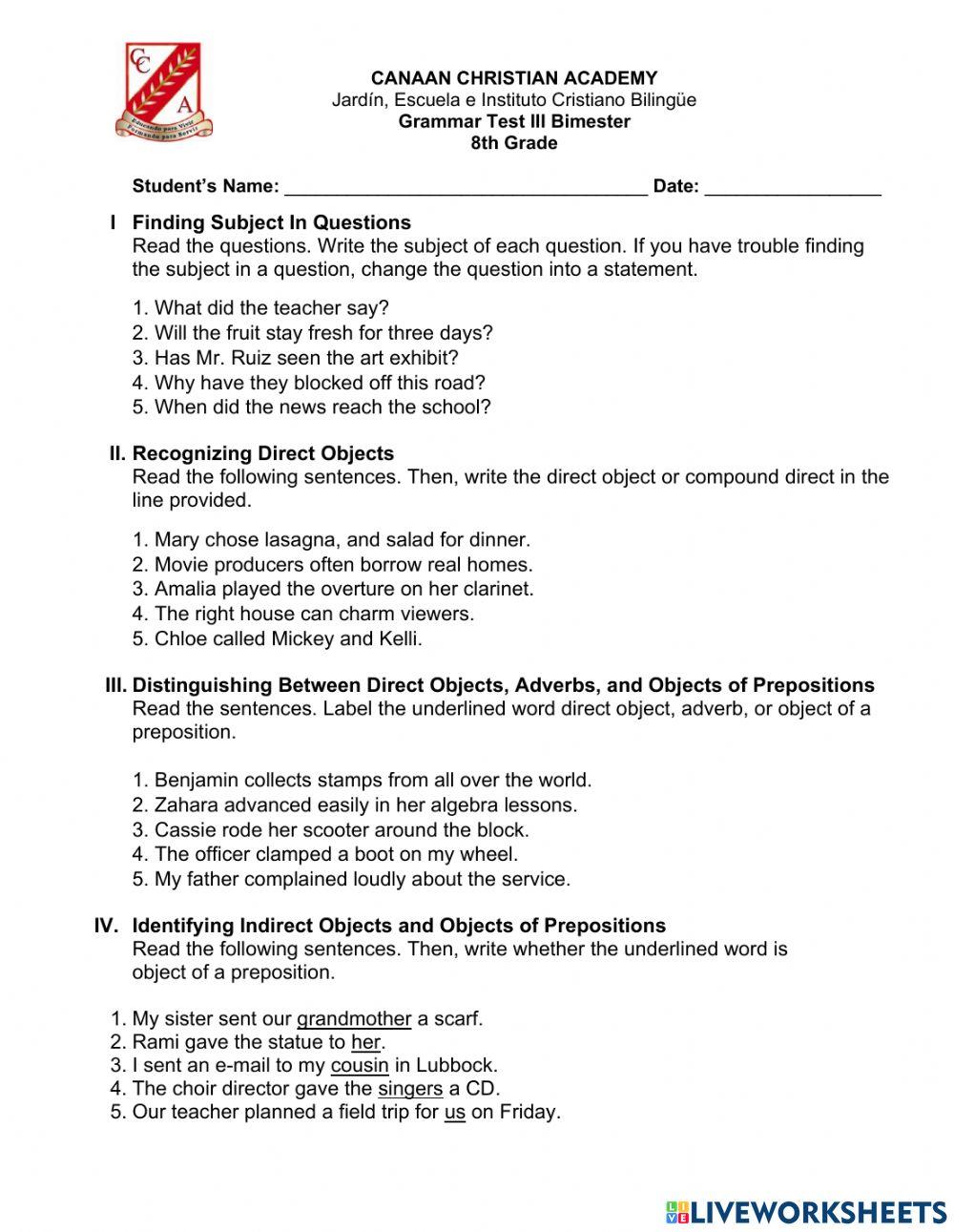 Grammar Test III Bimester