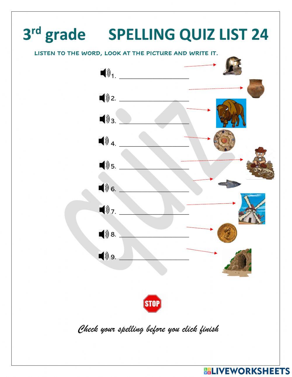 Spelling quiz online activity for 3rd grade live worksheets