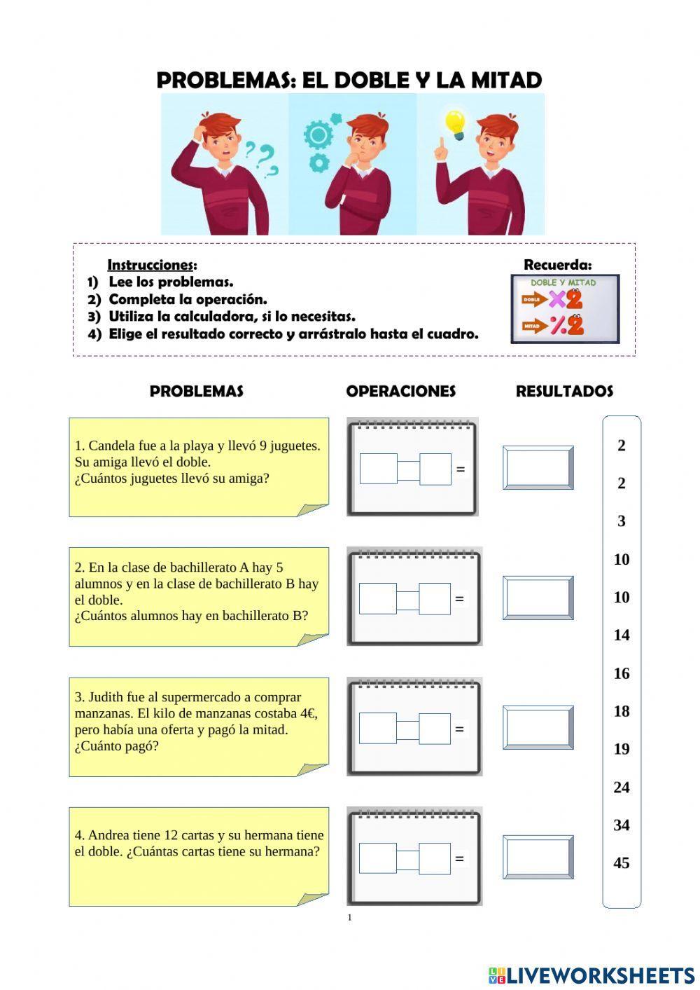 Problemas: el doble y la mitad
