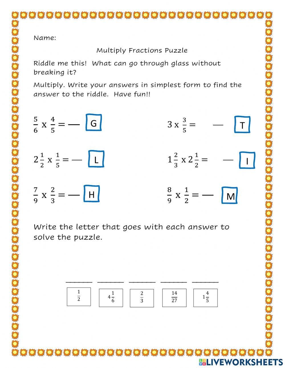 Multiply Fractions Puzzle