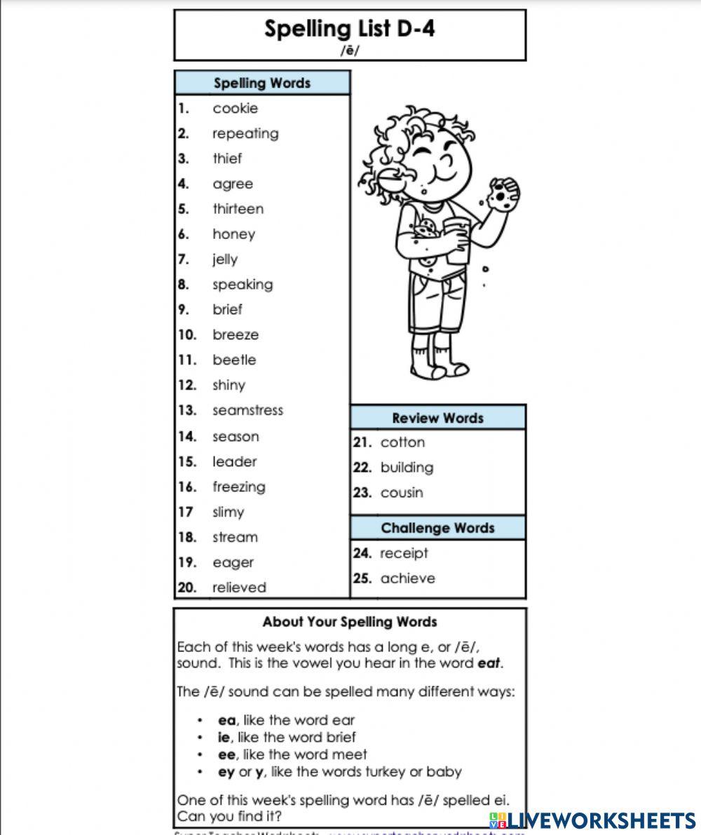 Spelling list d-4 5th grade