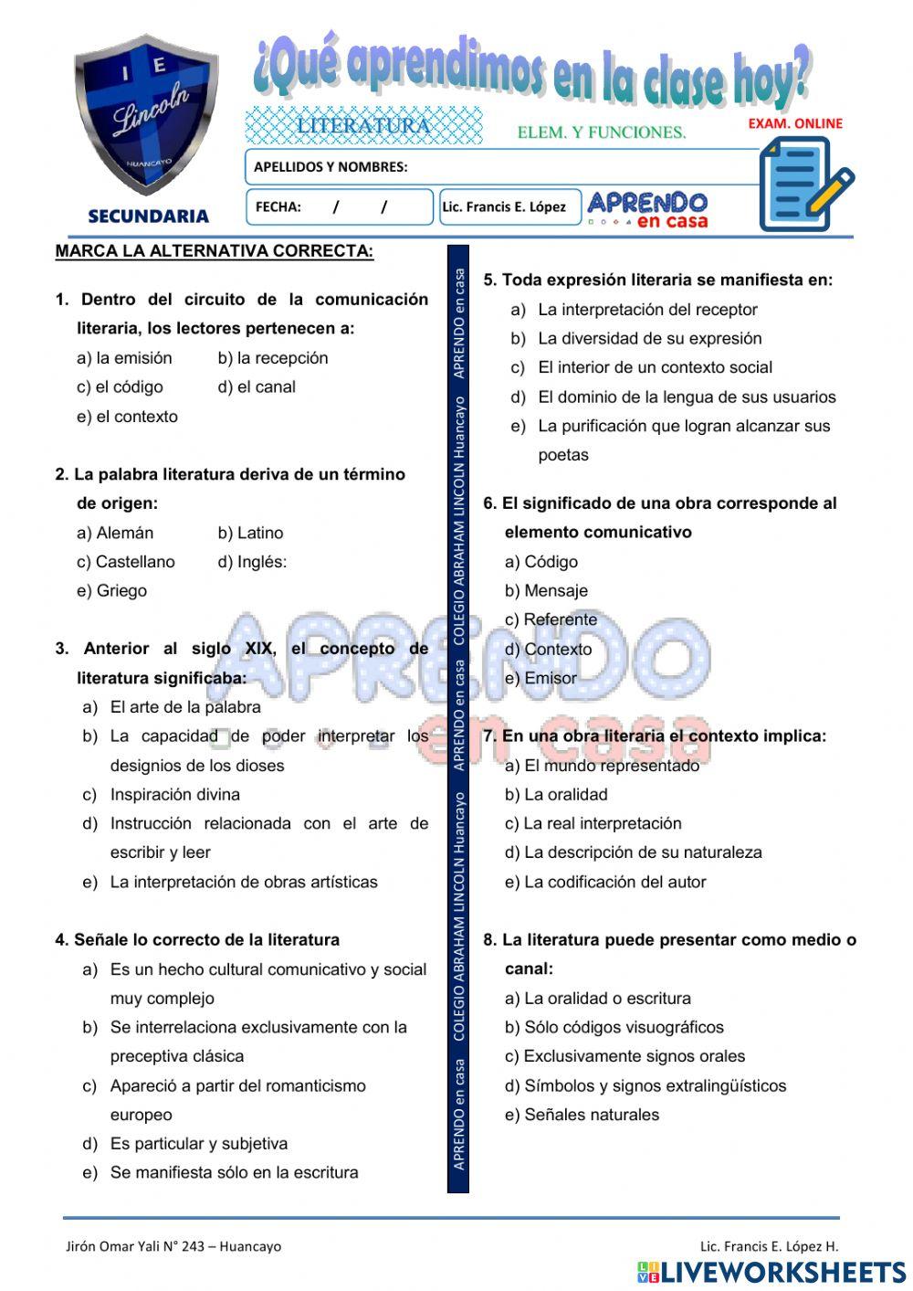 Prac. de Literatura funciones y elementos