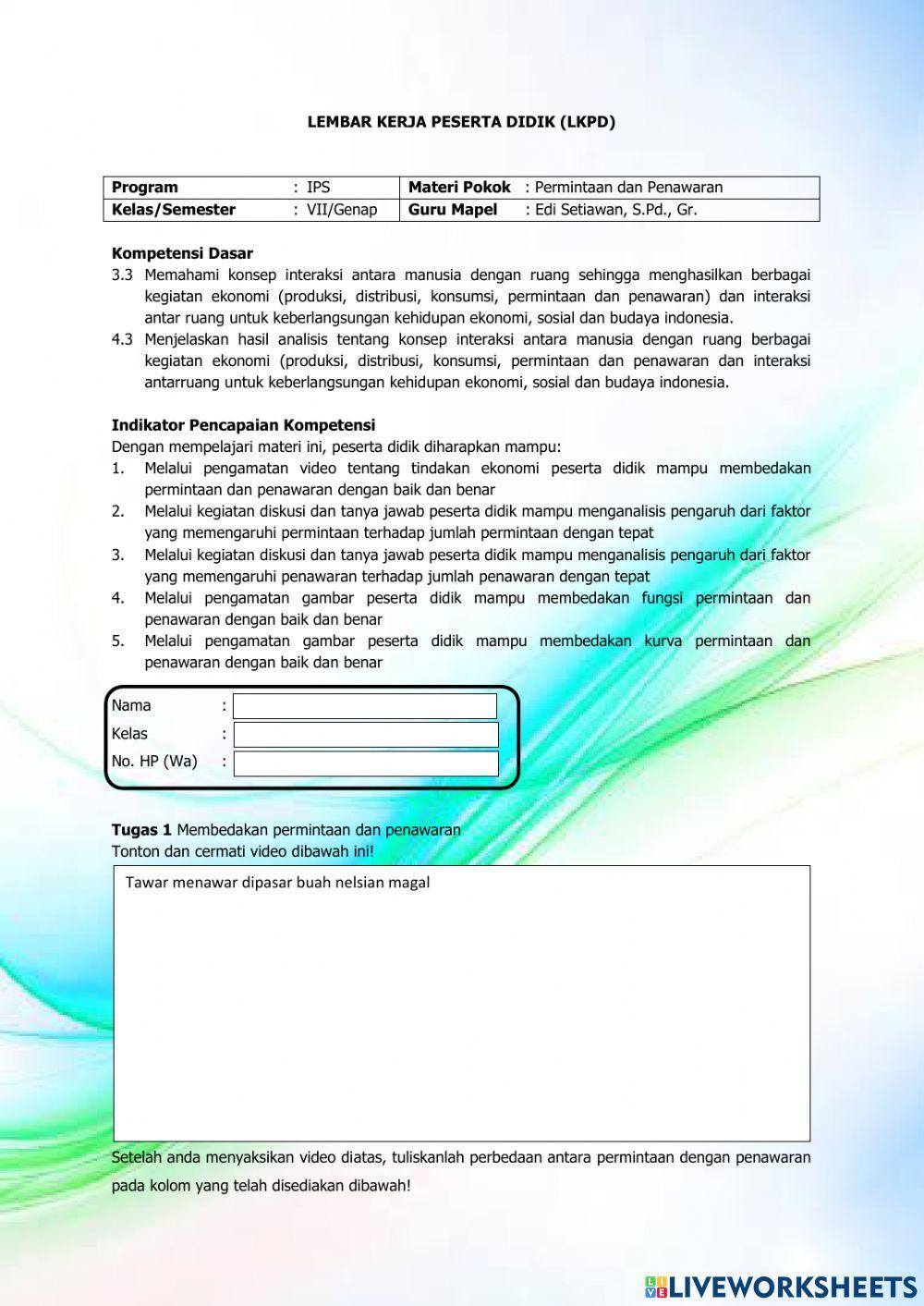 Lkpd permintaan dan penawaran
