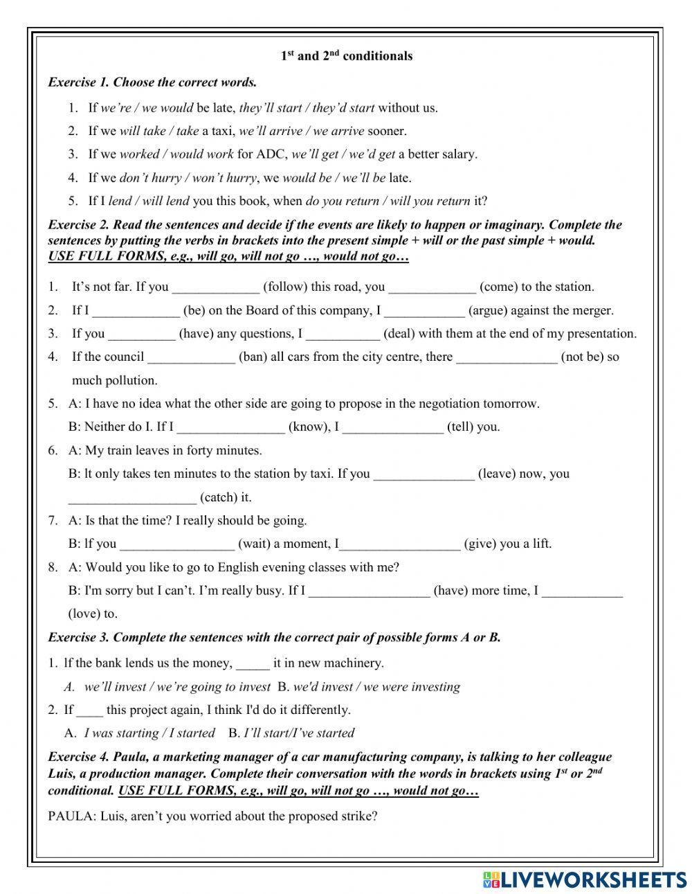 1st and 2nd conditionals