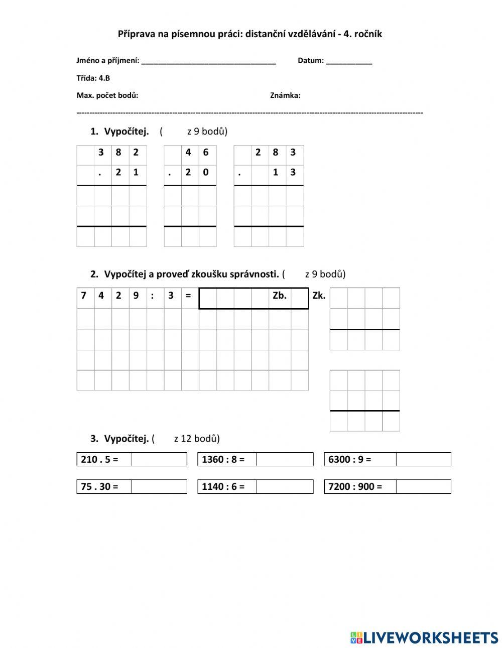 Test 1. pololetí 4. roč.