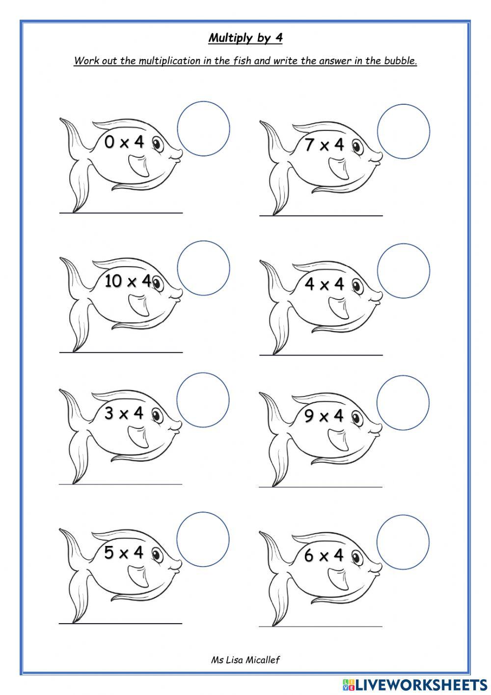 Multiply by 4 activity Live Worksheets