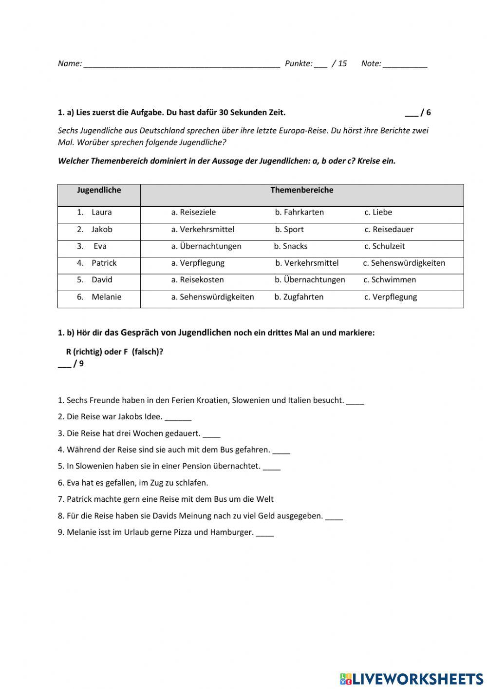 Zweite Sprache 3, Lektion 2, Hoerverstehen