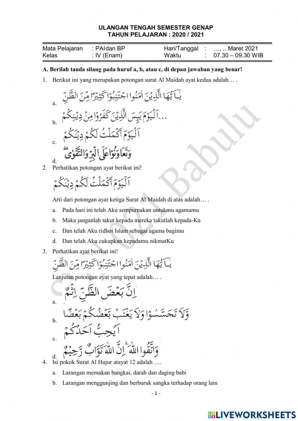 Uts pai kls 6 semester 2