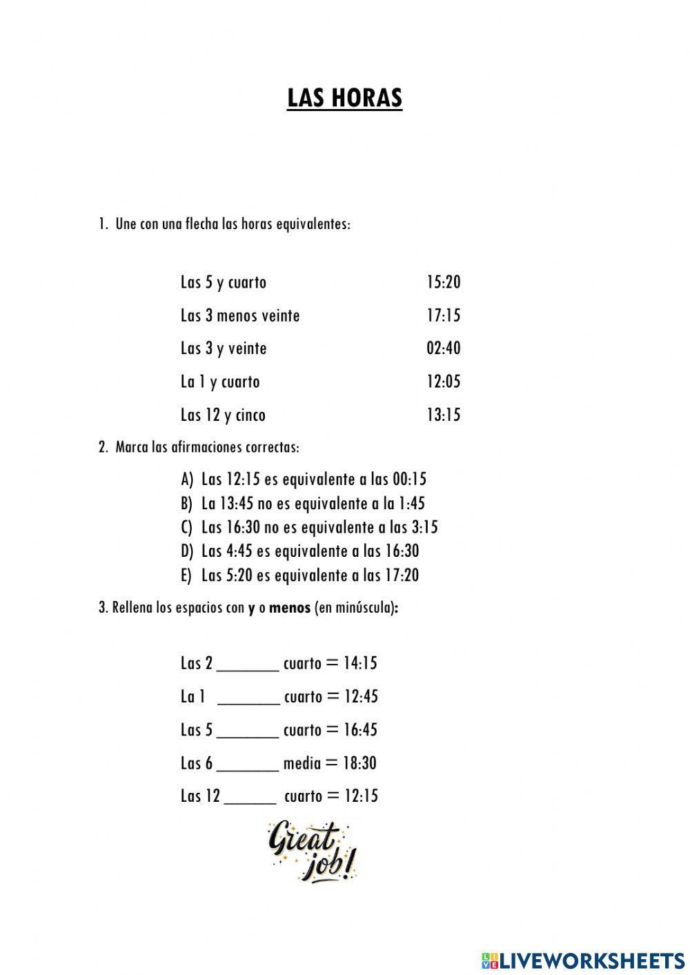 Las horas (Ejercicios)