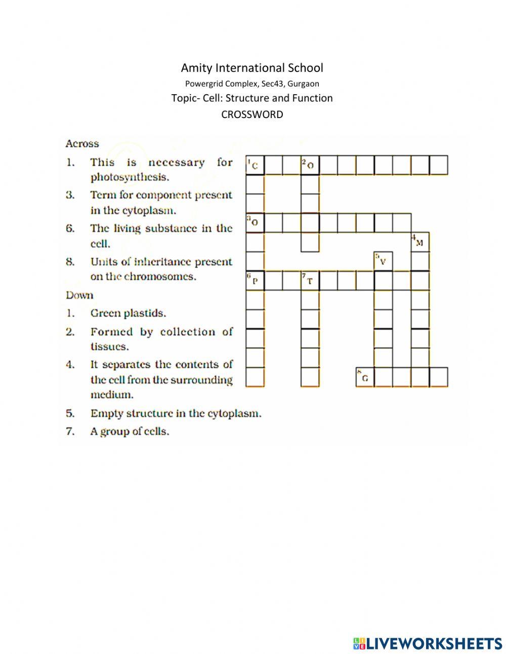 Cell crossword online exercise for Live Worksheets
