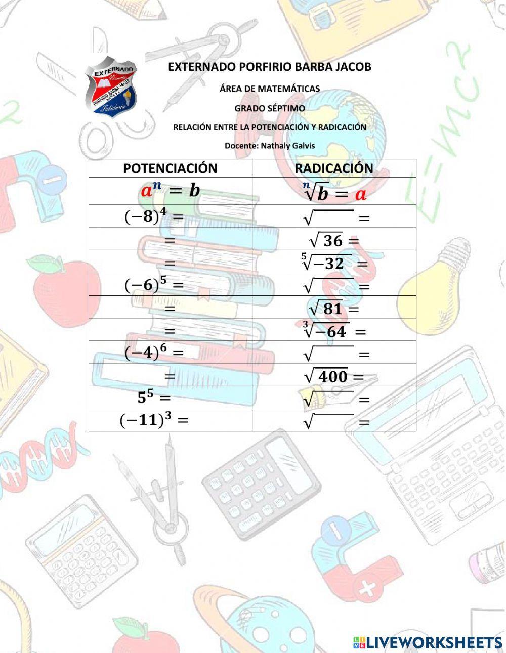 Potenciación y Radicación de Números Enteros