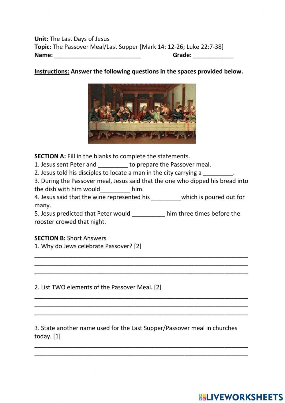 Passover Meal-Last Supper