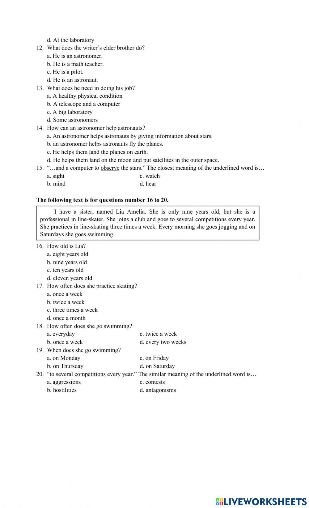 Competency Test… | Free Interactive Worksheets | 4885899