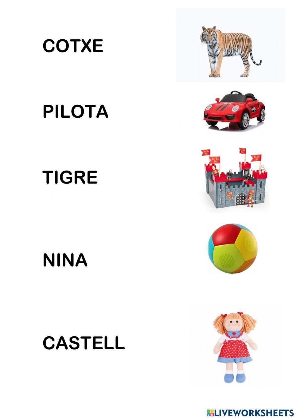 Relacionar paraules -imatge joguines