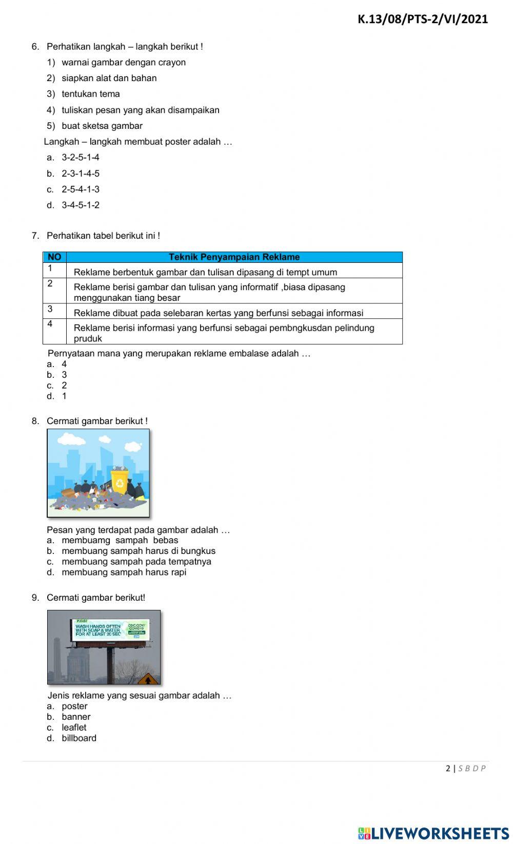 Soal PTS Genap Mupel  SBdP