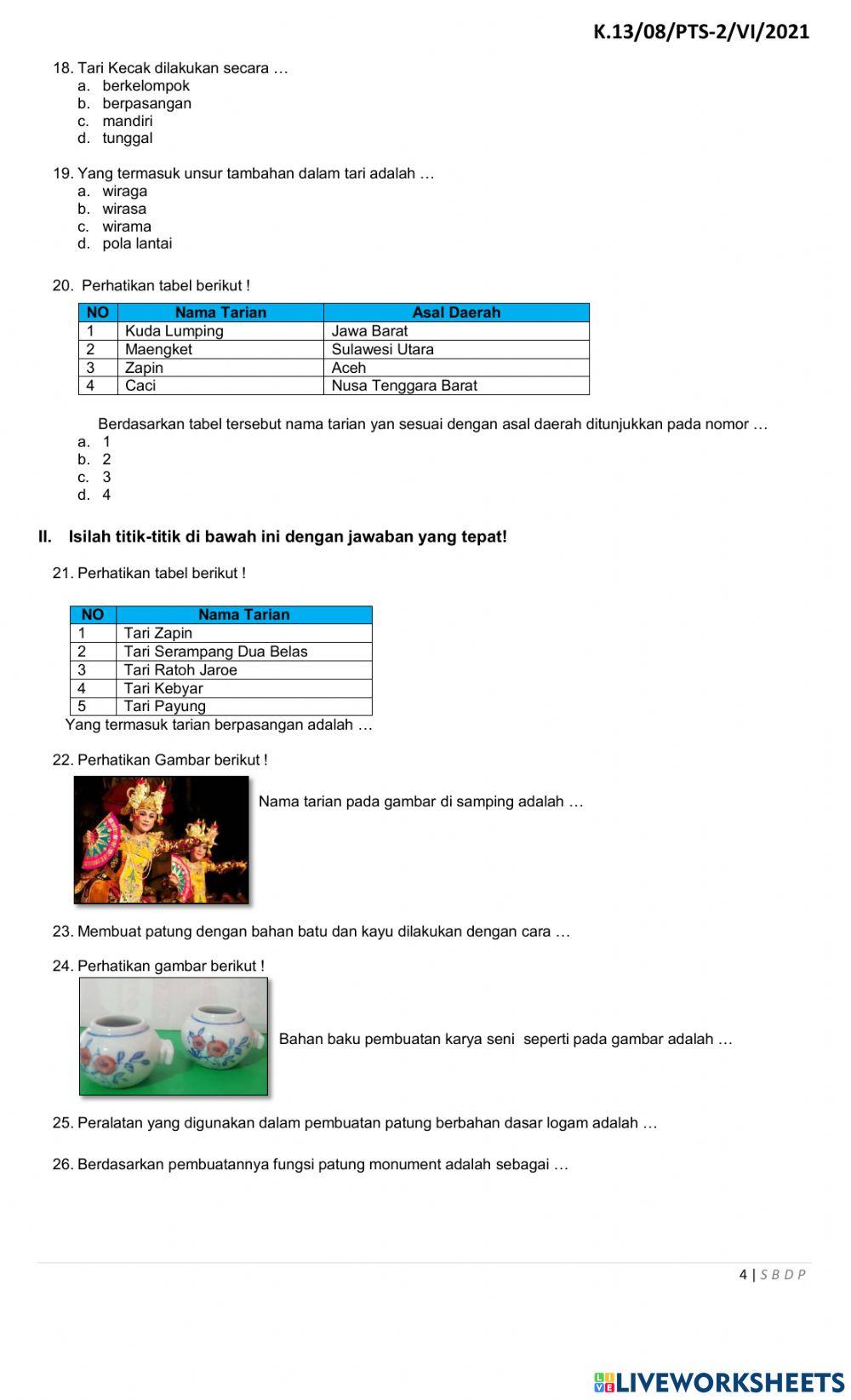 Soal PTS Genap Mupel  SBdP
