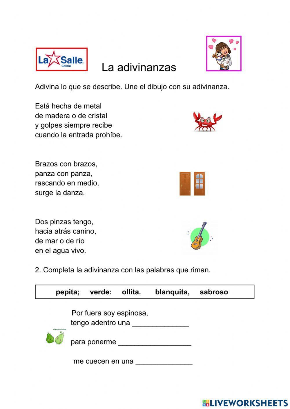 Adivinanzas worksheet for Tercero de Primaria | Live Worksheets