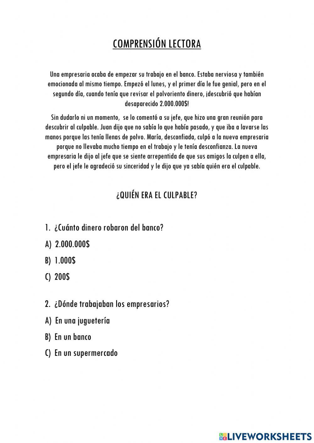 Comprensión lectora. El robo