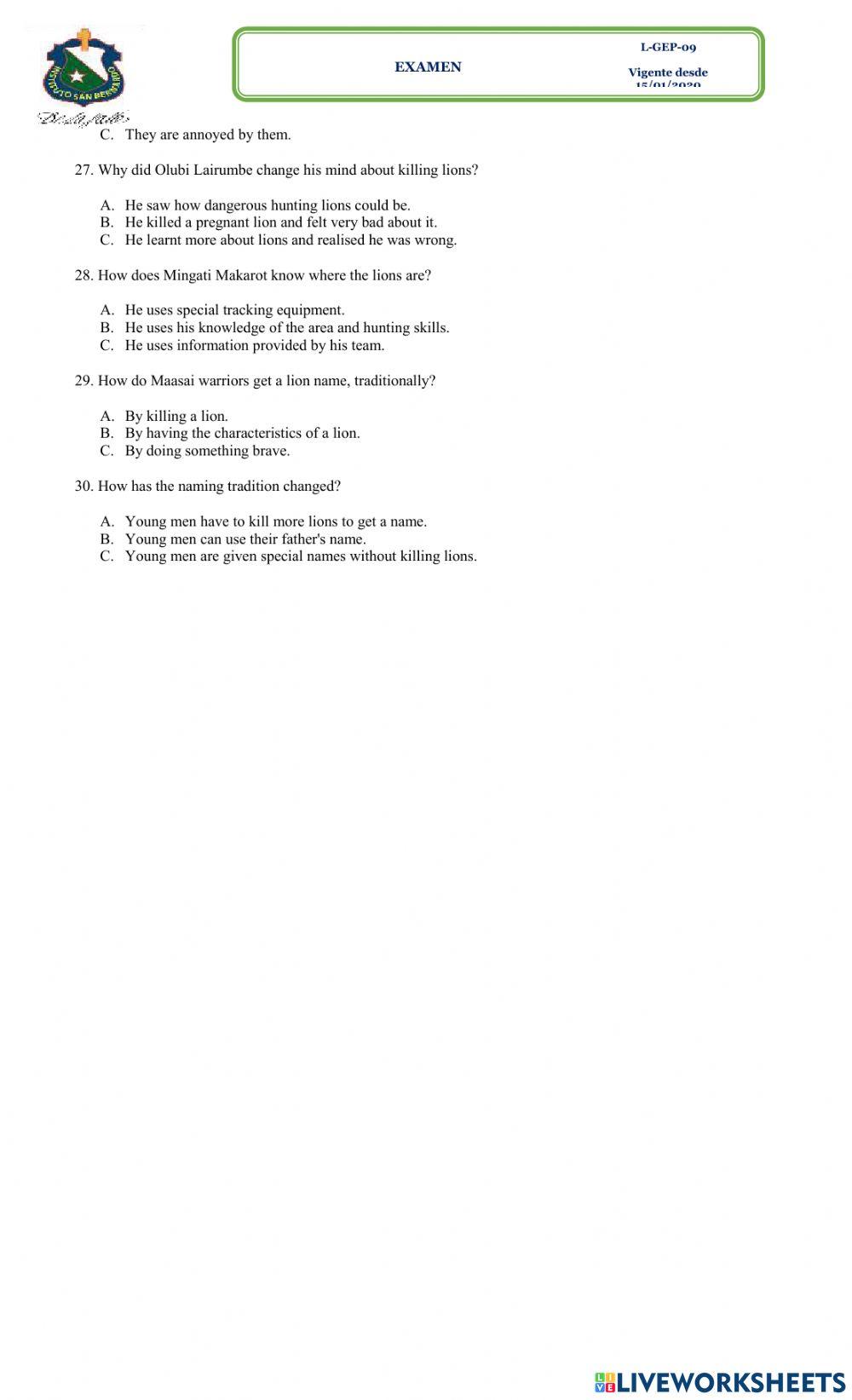 Final Test  9° 1st Term