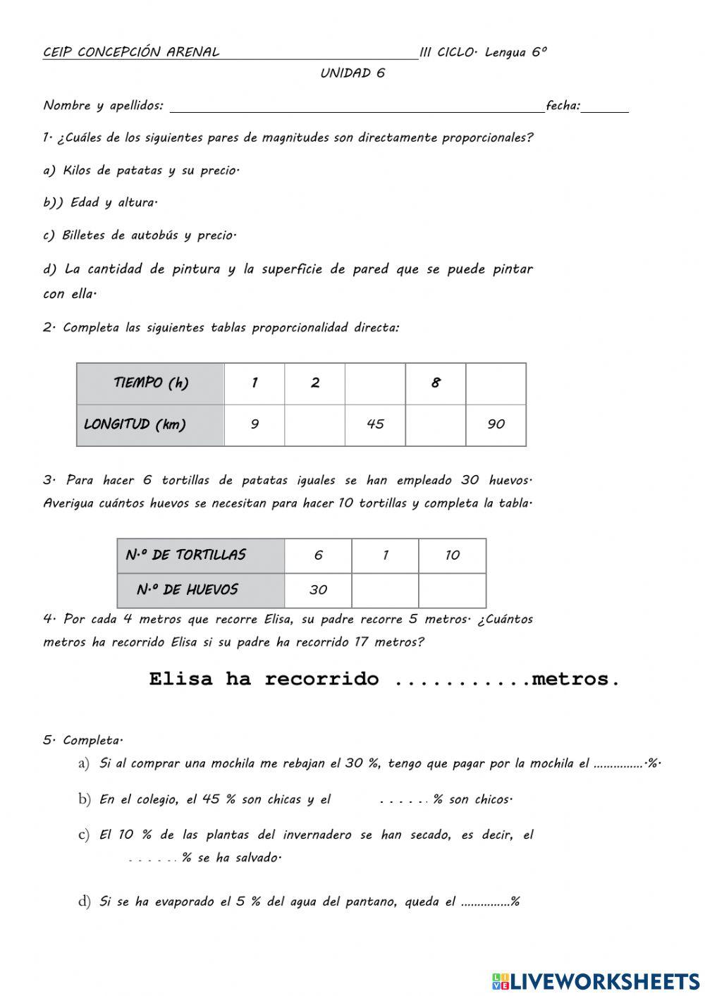 Control Porcentajes y Proporcionalidad