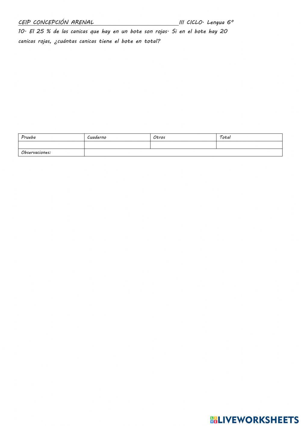 Control Porcentajes y Proporcionalidad