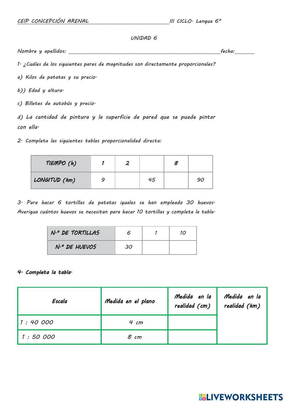 Control Porcentajes y Proporcionalidad