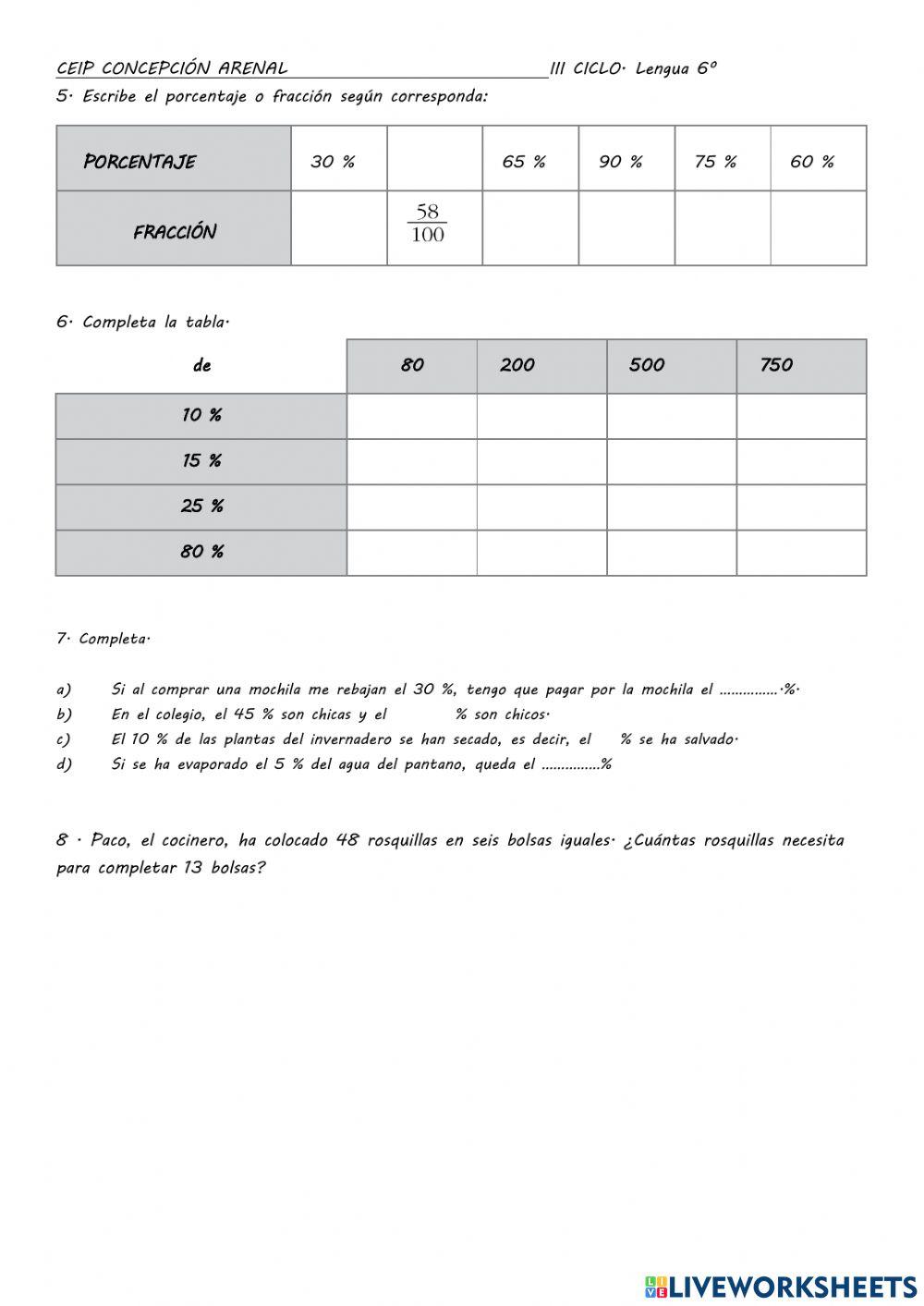 Control Porcentajes y Proporcionalidad