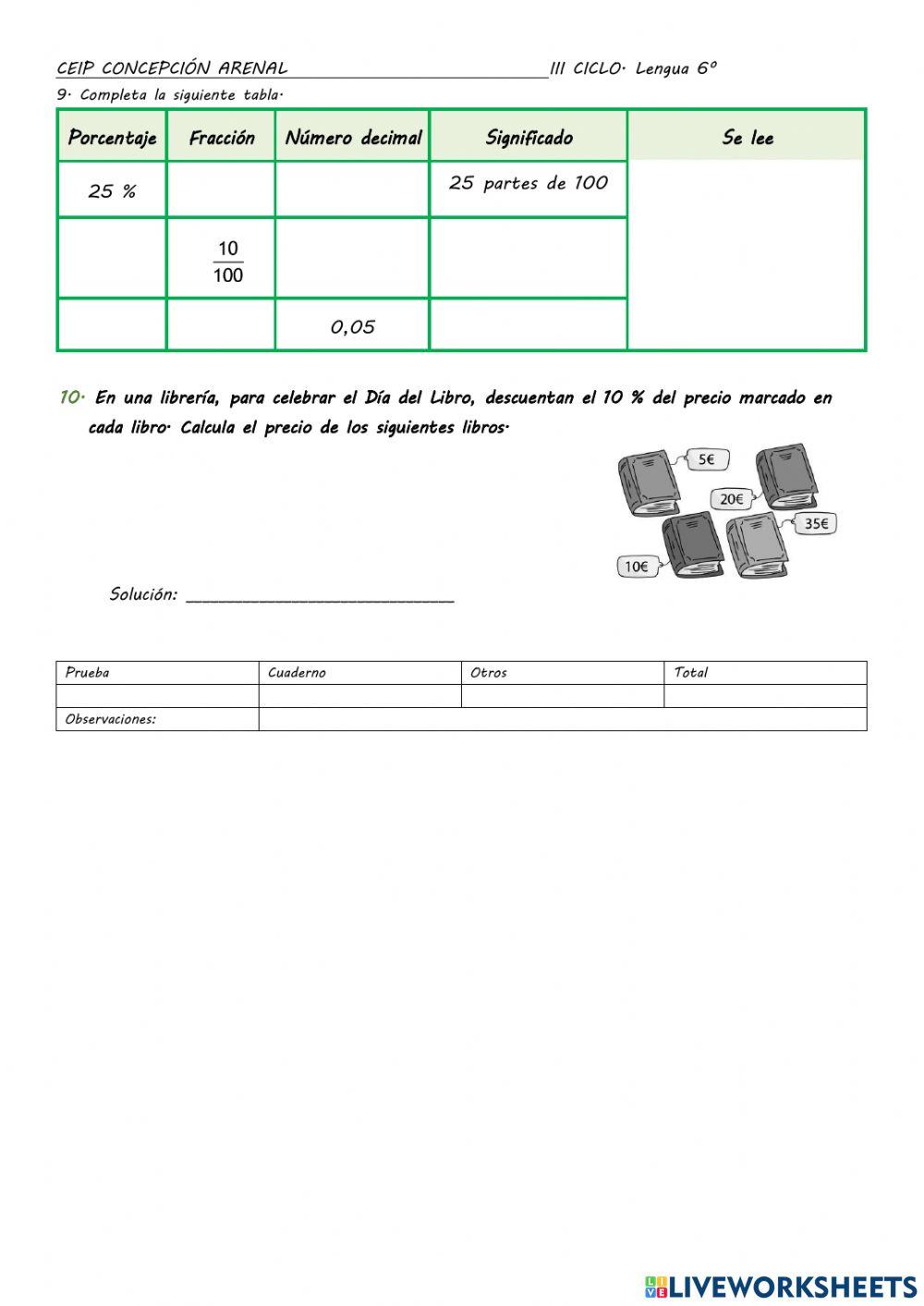 Control Porcentajes y Proporcionalidad