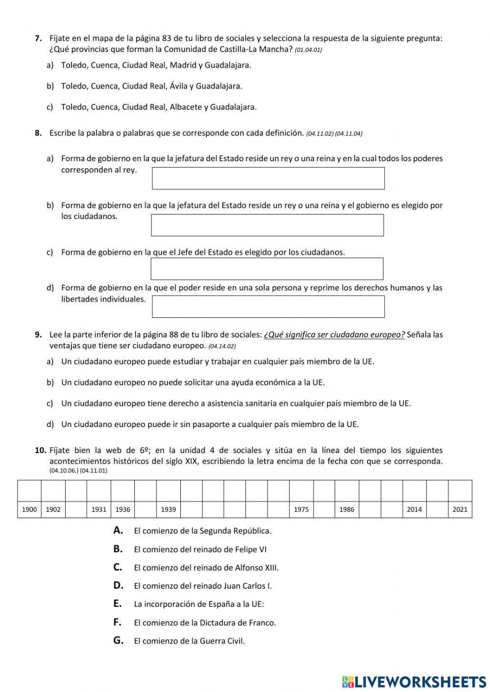 Test Adaptado historia reciente españa